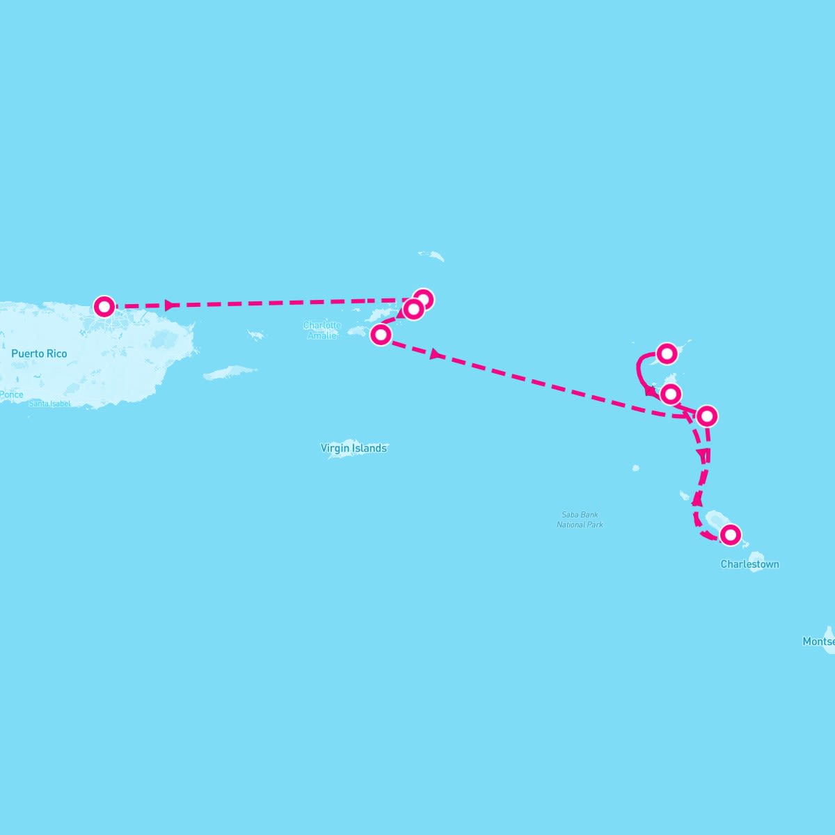 SeaDream II itinerary map for November 20, 2027 (7 nights)