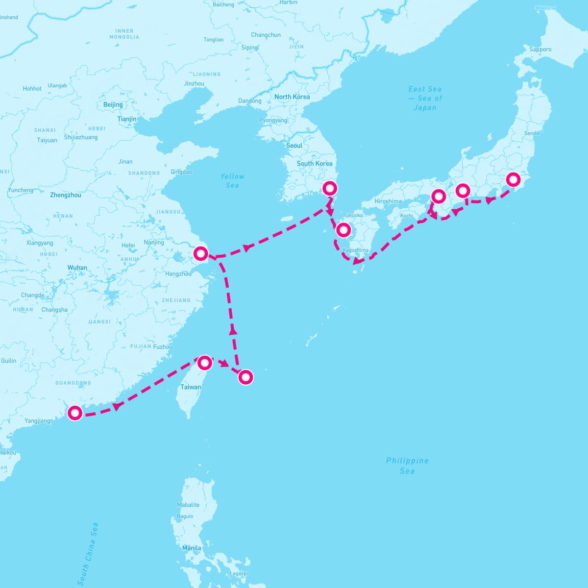 Seven Seas Explorer itinerary map for February 21, 2024 (14 nights)