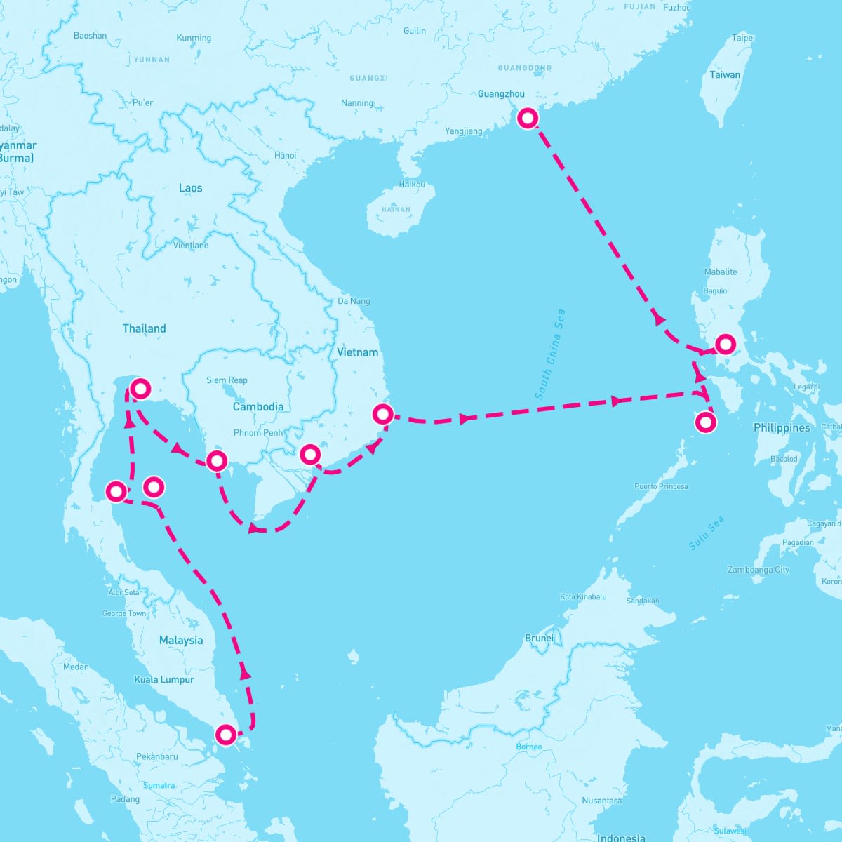 Seven Seas Explorer itinerary map for February 5, 2025 (14 nights)
