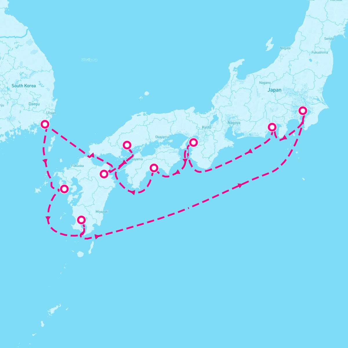 Seven Seas Explorer itinerary map for April 14, 2025 (12 nights)