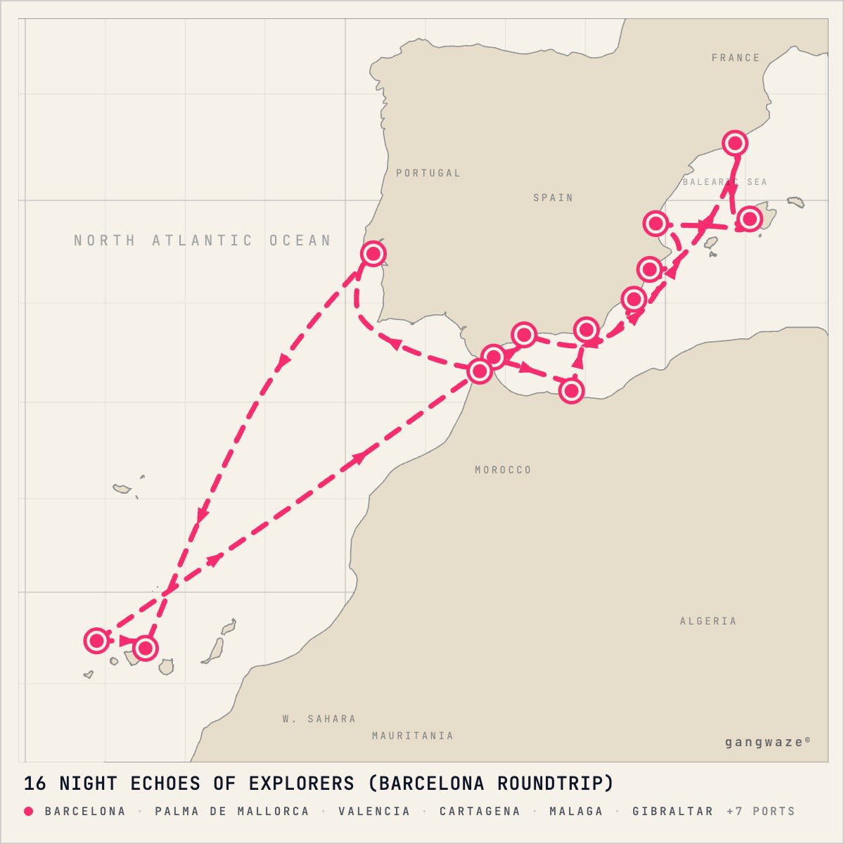 Seven Seas Explorer itinerary map for July 21, 2028 (16 nights)