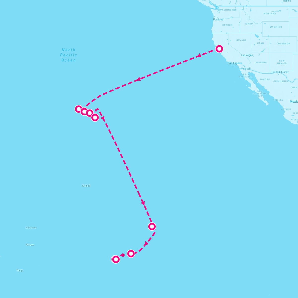 Seven Seas Mariner itinerary map for January 24, 2024 (18 nights)