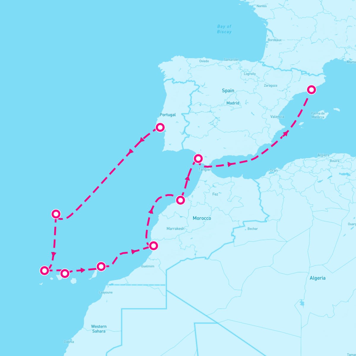 Seven Seas Mariner itinerary map for October 2, 2024 (10 nights)