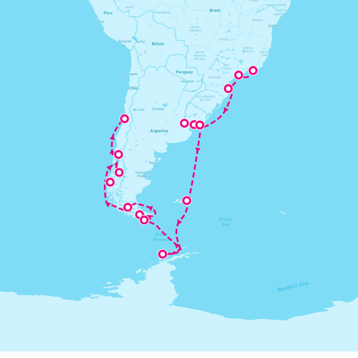 Seven Seas Mariner itinerary map for January 25, 2025 (22 nights)
