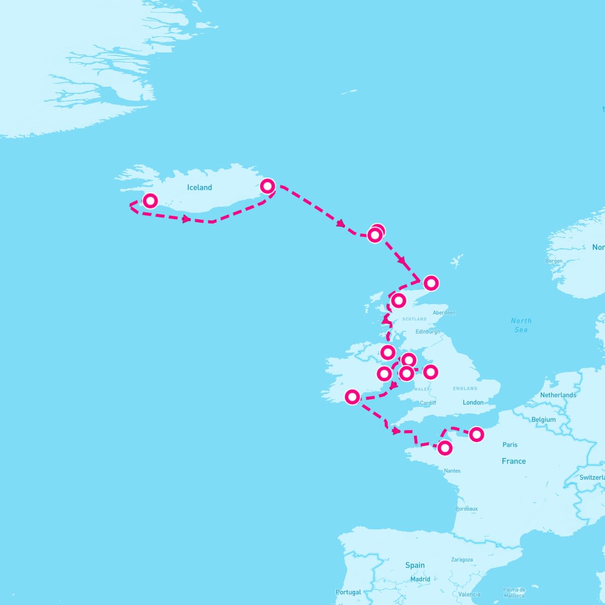 Seven Seas Mariner itinerary map for July 28, 2025 (15 nights)