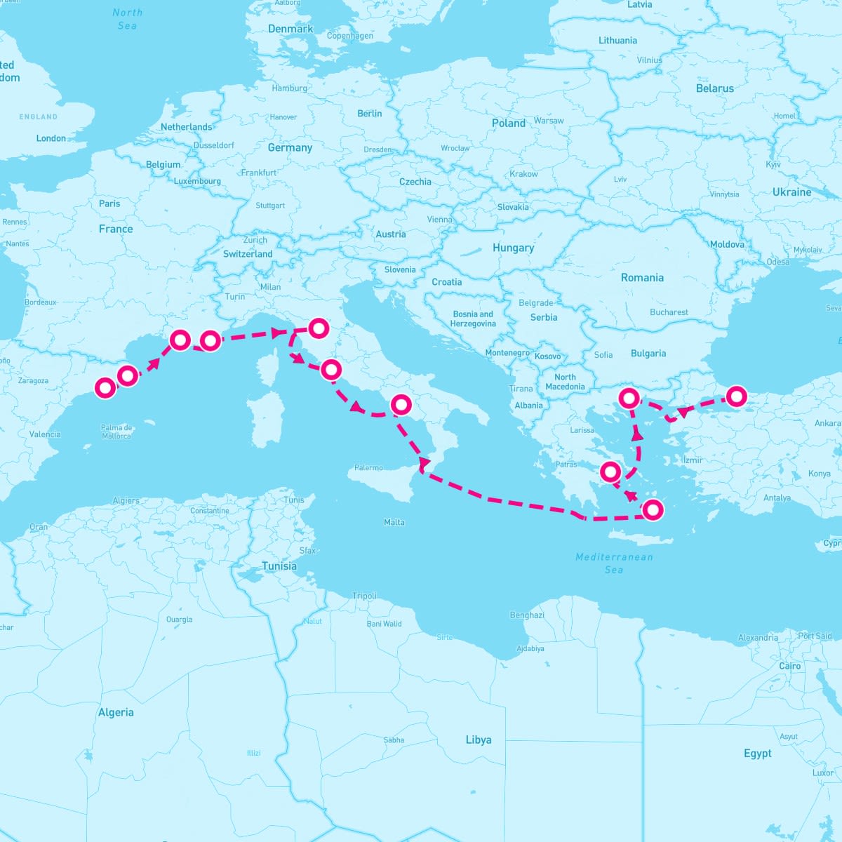 Seven Seas Mariner itinerary map for October 1, 2025 (12 nights)