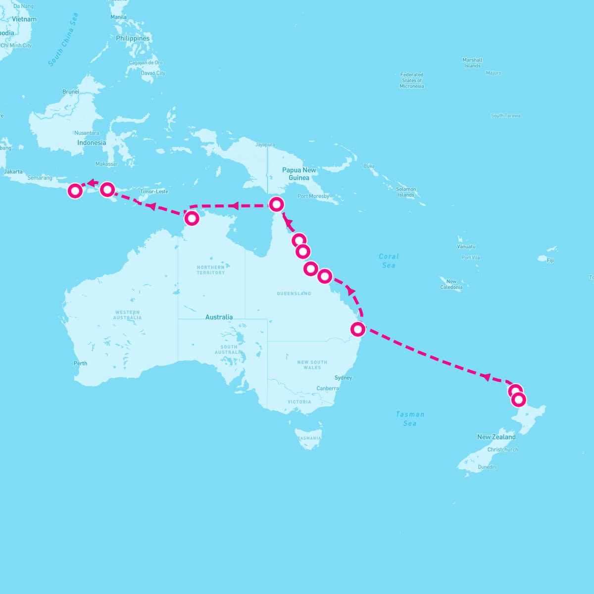 Seven Seas Navigator itinerary map for March 4, 2024 (18 nights)