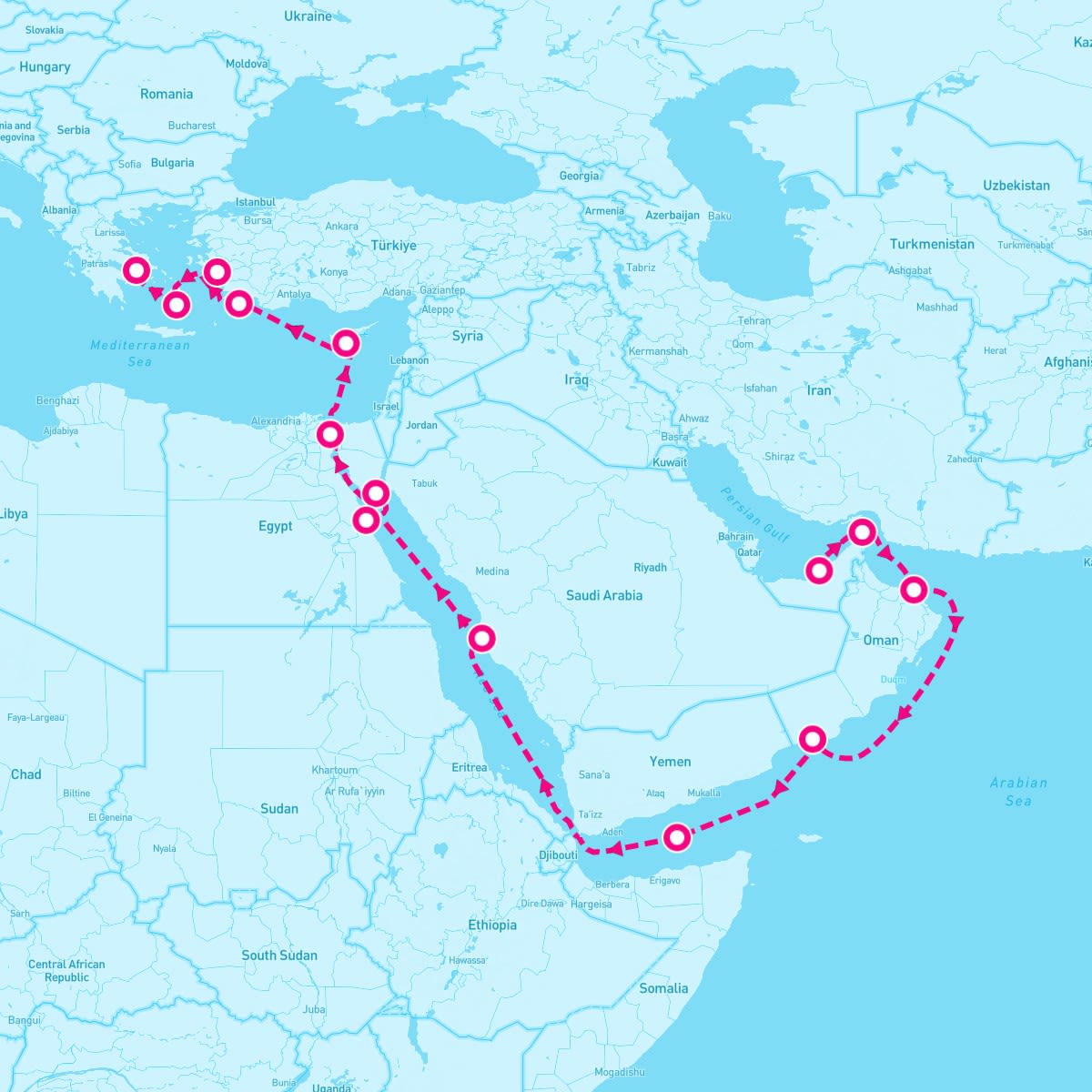 Seven Seas Navigator itinerary map for April 25, 2024 (19 nights)