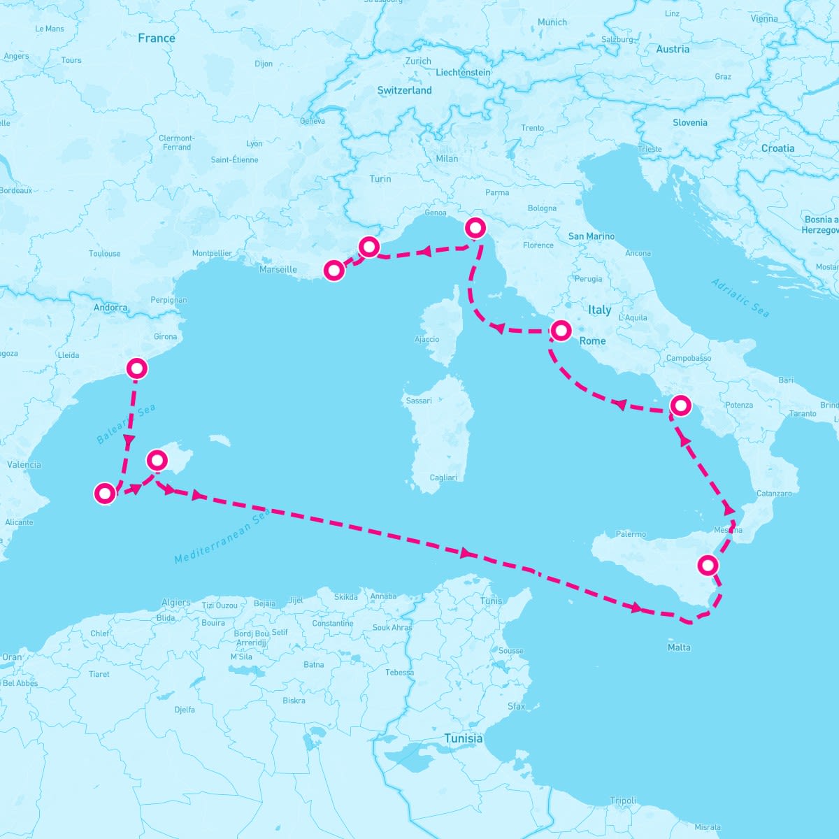 Seven Seas Navigator itinerary map for May 25, 2024 (9 nights)