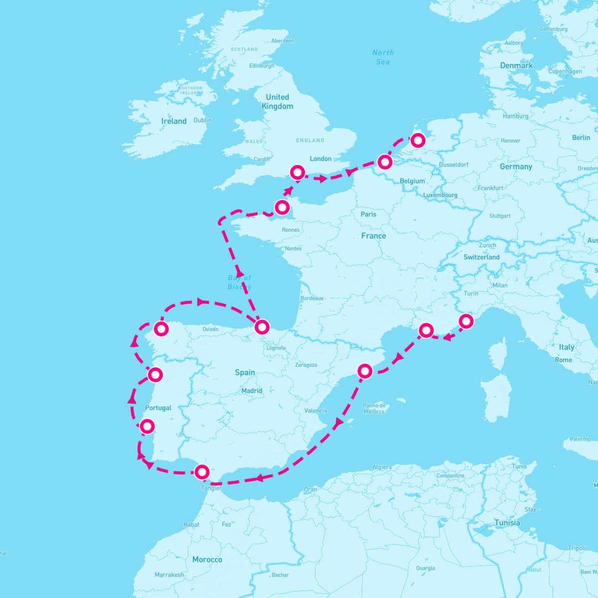 Seven Seas Navigator itinerary map for June 3, 2024 (12 nights)