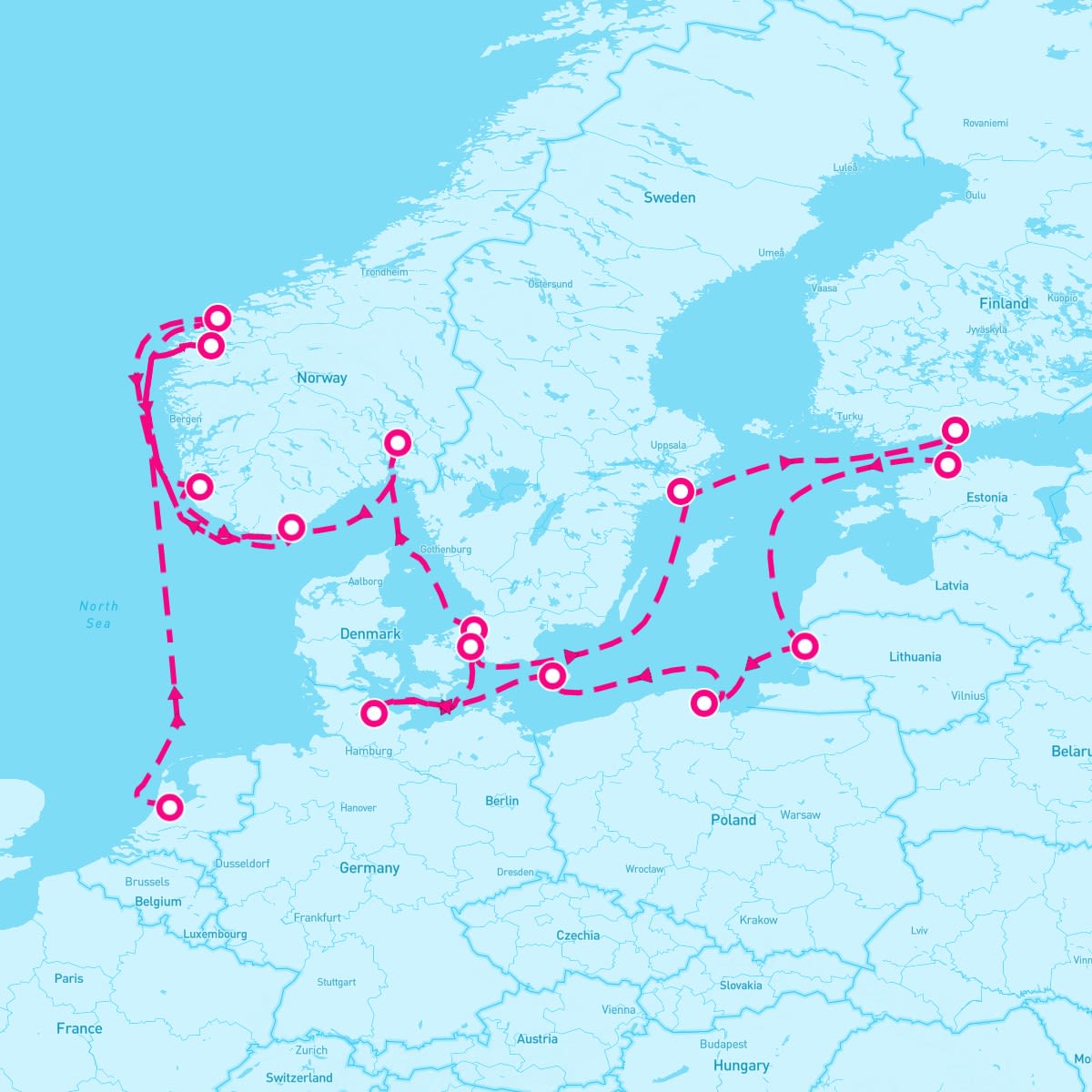 Seven Seas Navigator itinerary map for June 15, 2024 (17 nights)
