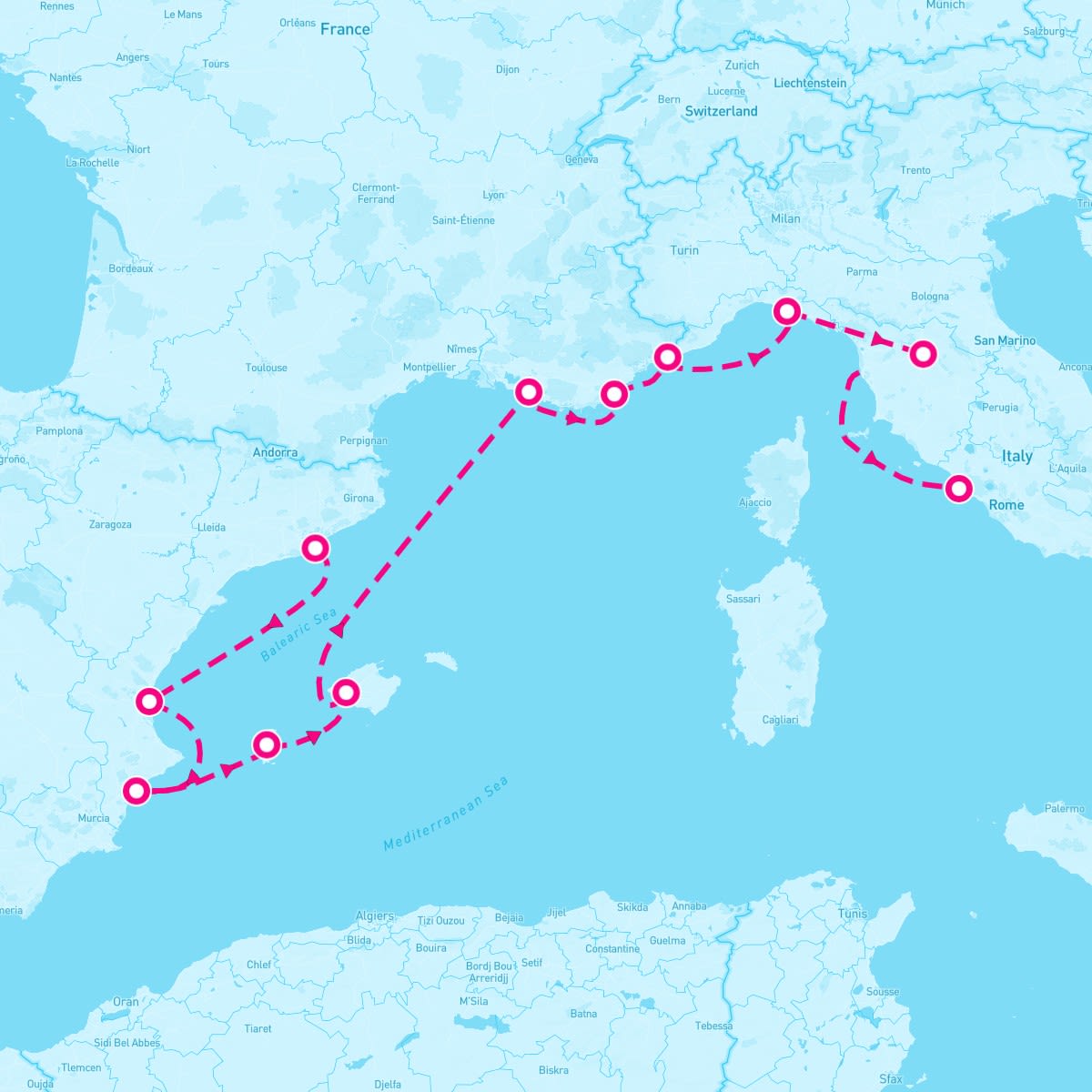 Seven Seas Navigator itinerary map for September 18, 2024 (10 nights)