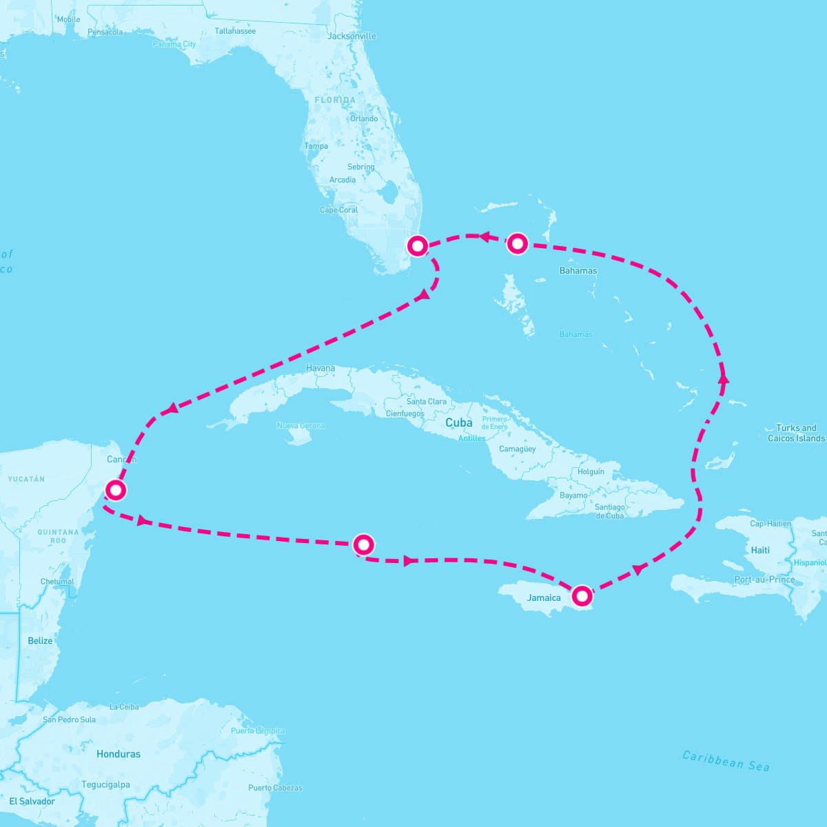 Seven Seas Navigator itinerary map for December 6, 2024 (7 nights)