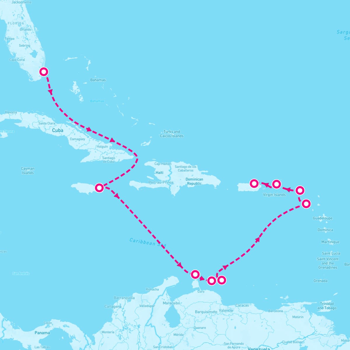 Seven Seas Navigator itinerary map for December 23, 2024 (11 nights)