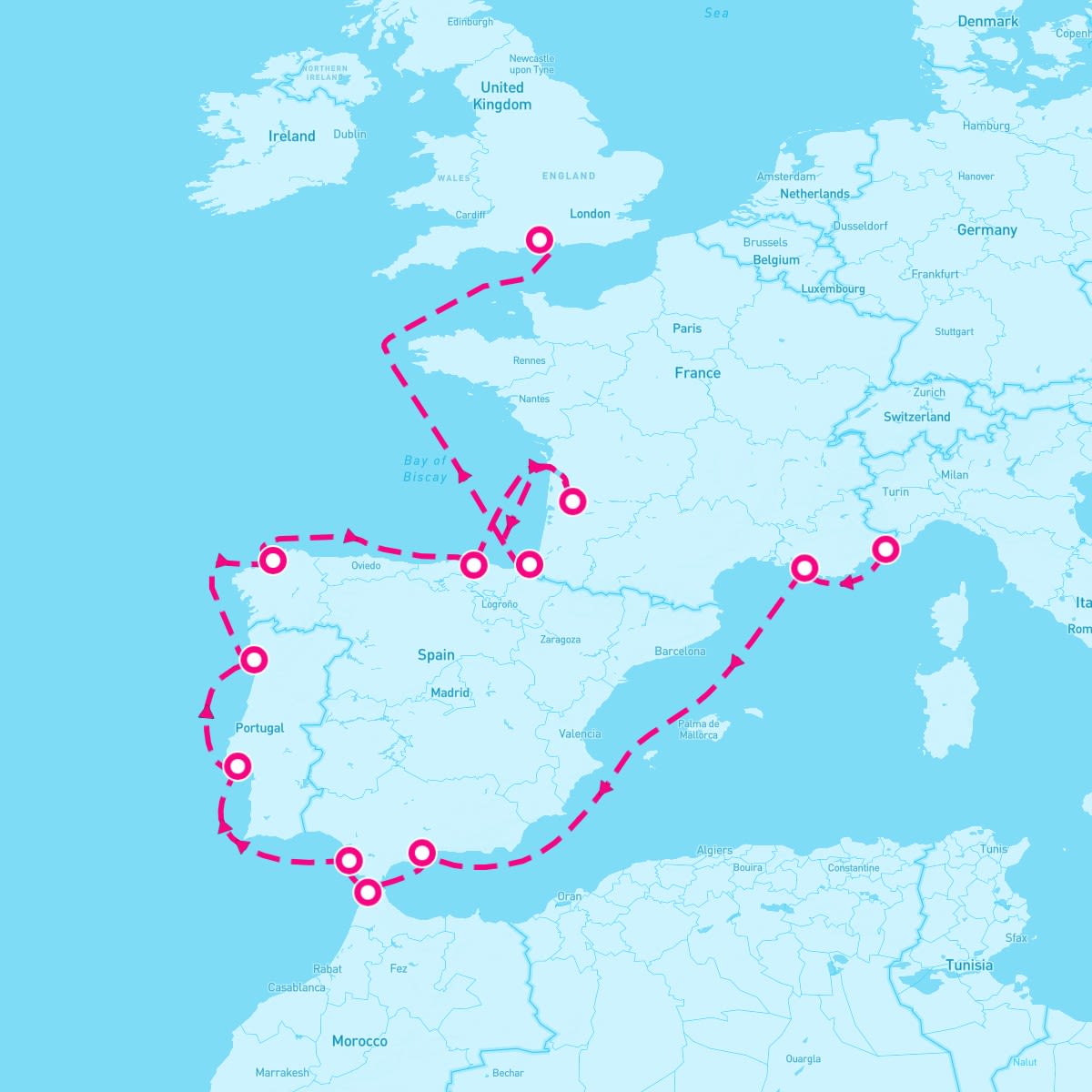 Seven Seas Splendor itinerary map for May 16, 2024 (14 nights)