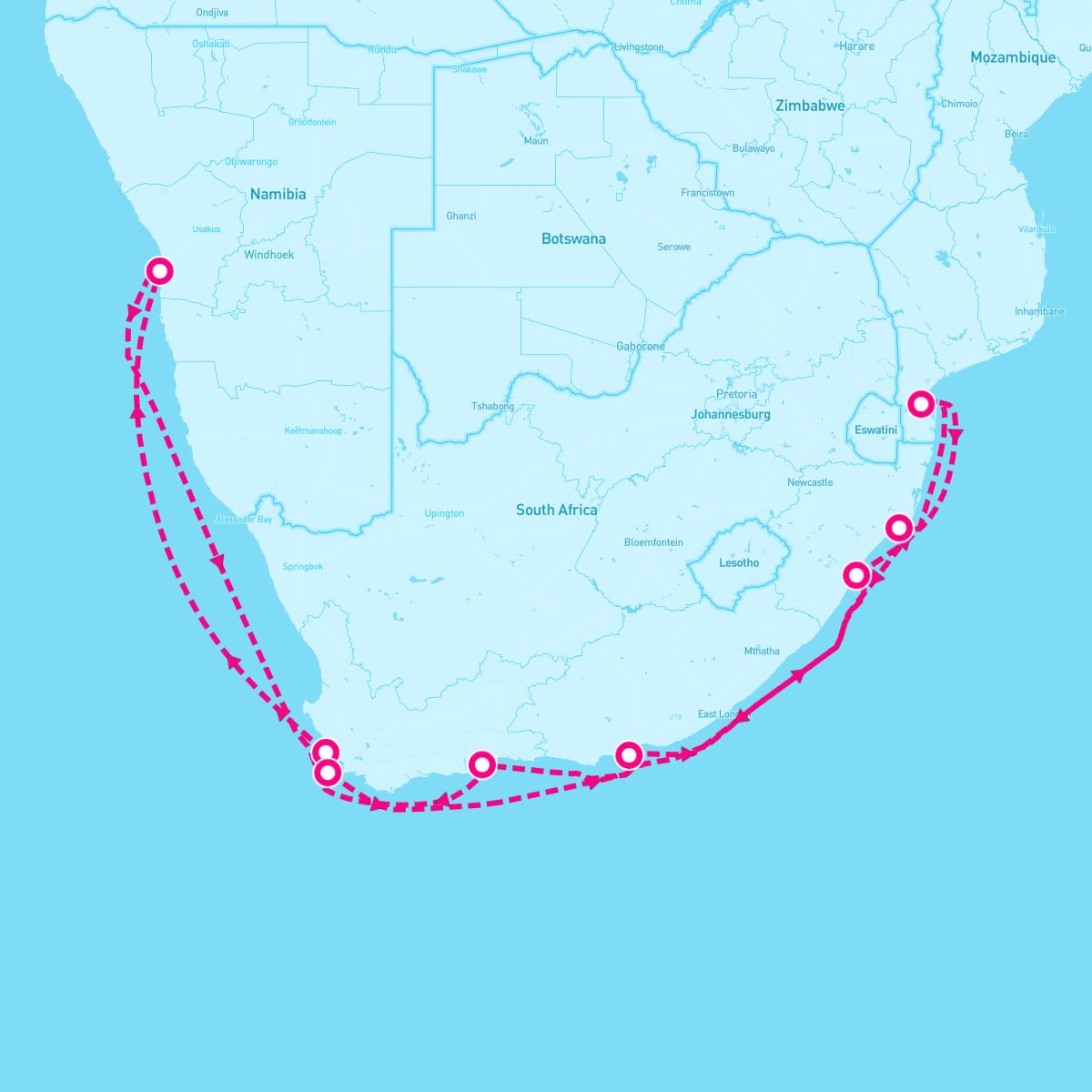 Seven Seas Splendor itinerary map for December 6, 2024 (15 nights)