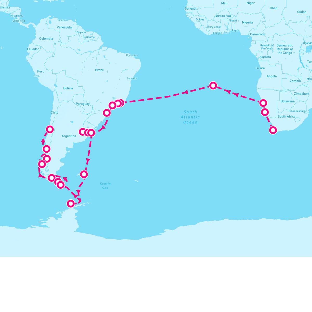 Seven Seas Splendor itinerary map for January 5, 2025 (38 nights)