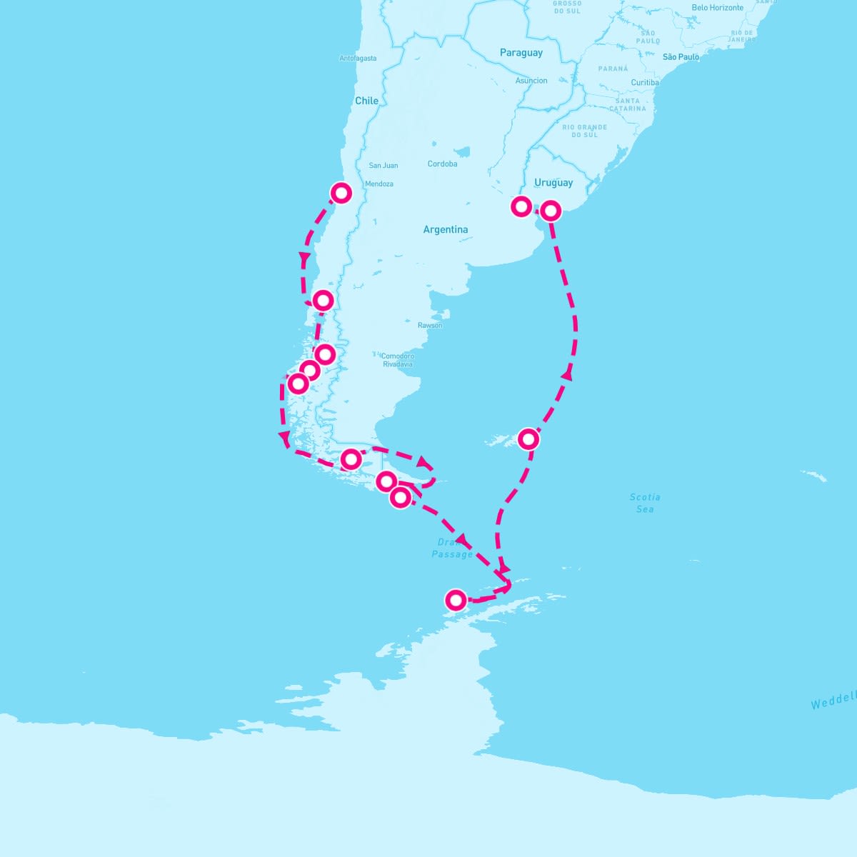 Seven Seas Splendor itinerary map for February 12, 2025 (19 nights)