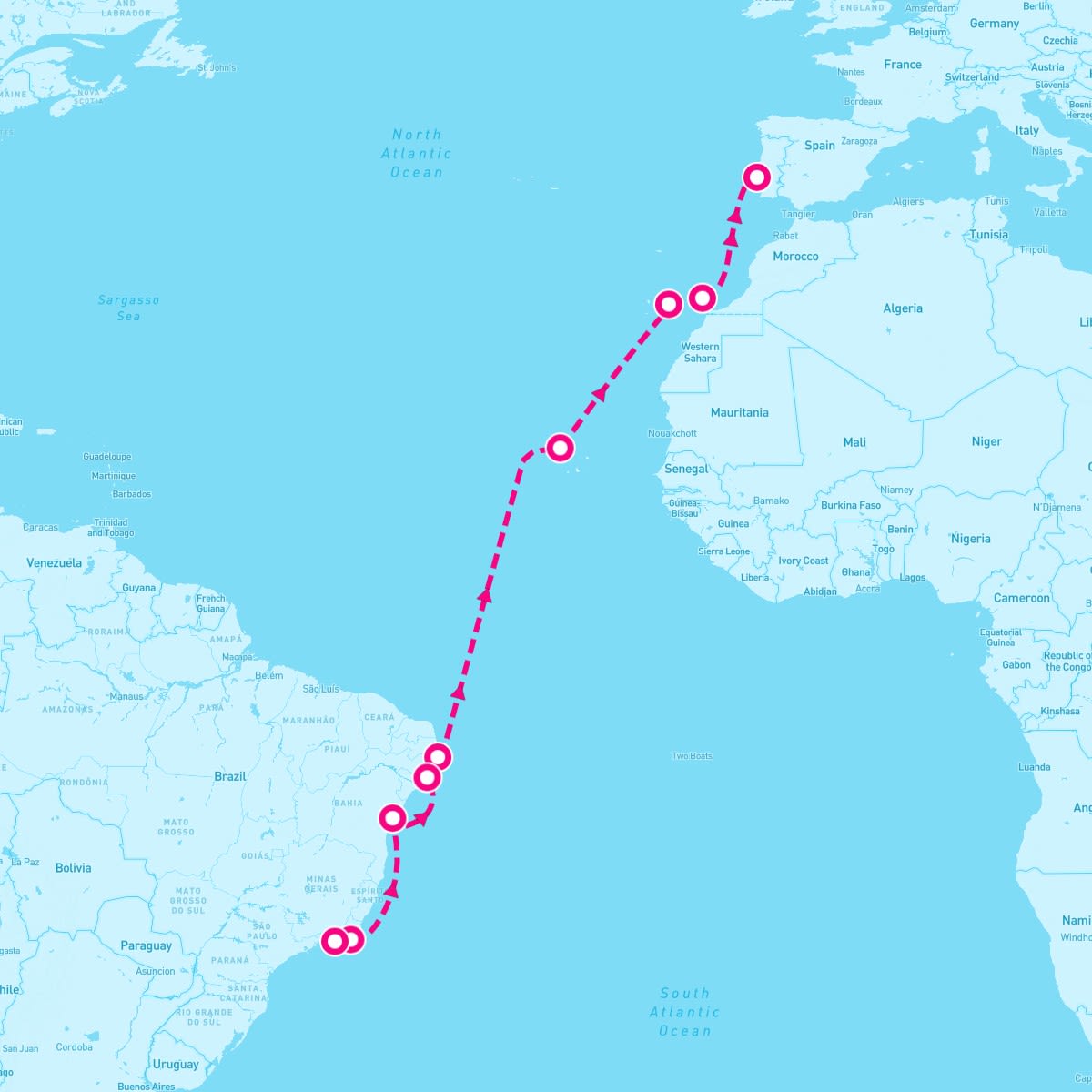Seven Seas Splendor itinerary map for March 13, 2025 (16 nights)
