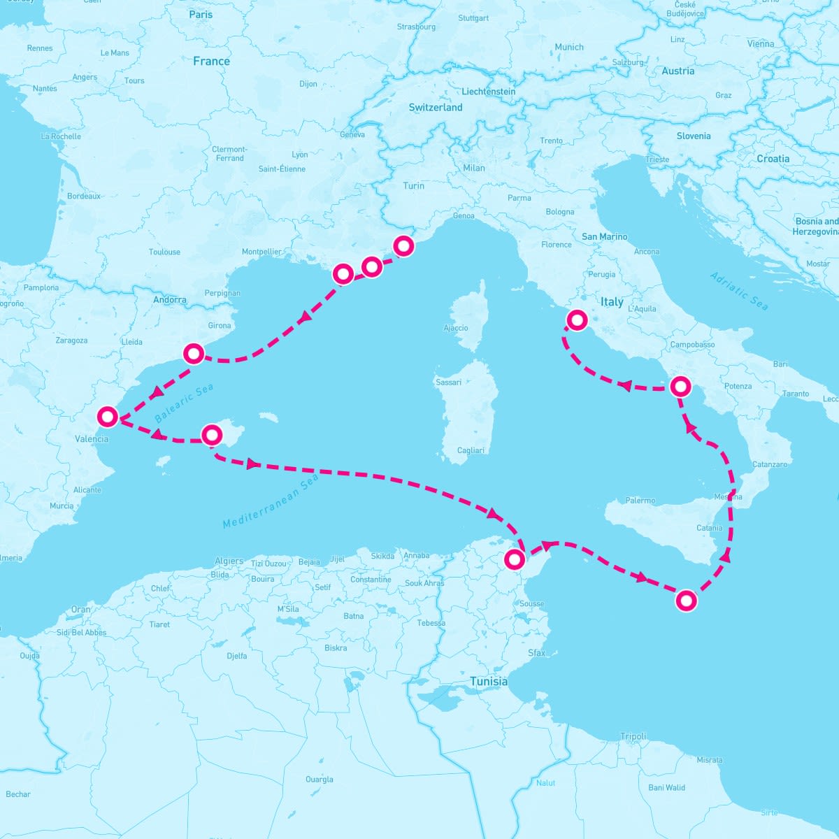 Seven Seas Splendor itinerary map for June 22, 2025 (11 nights)