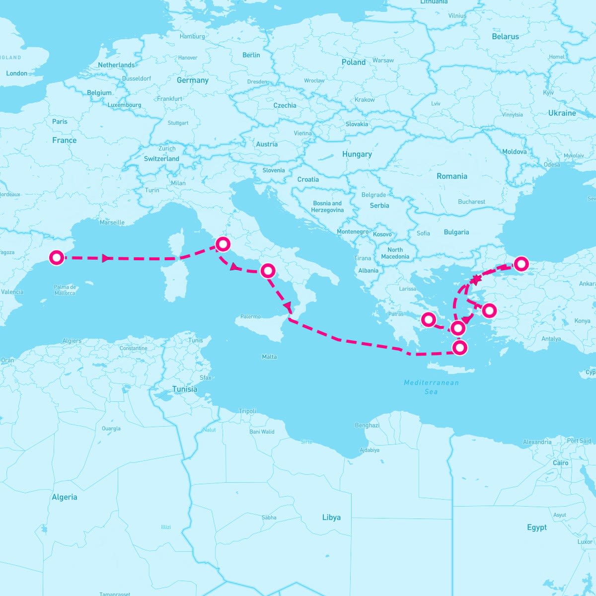 Seven Seas Voyager itinerary map for April 16, 2024 (10 nights)