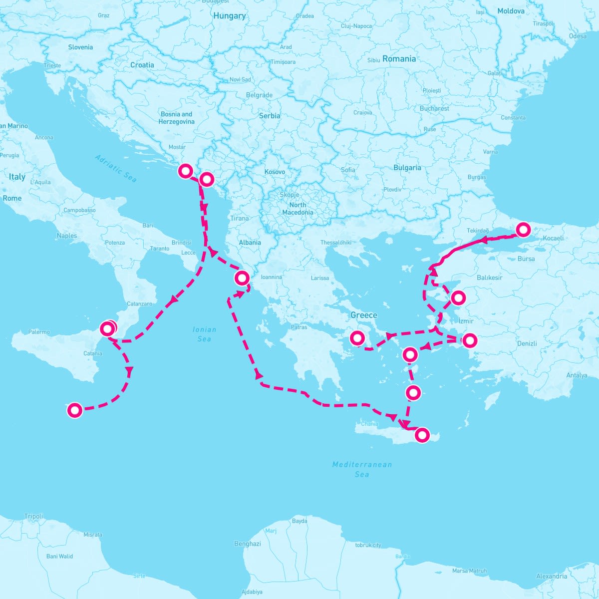 Seven Seas Voyager itinerary map for May 15, 2024 (14 nights)