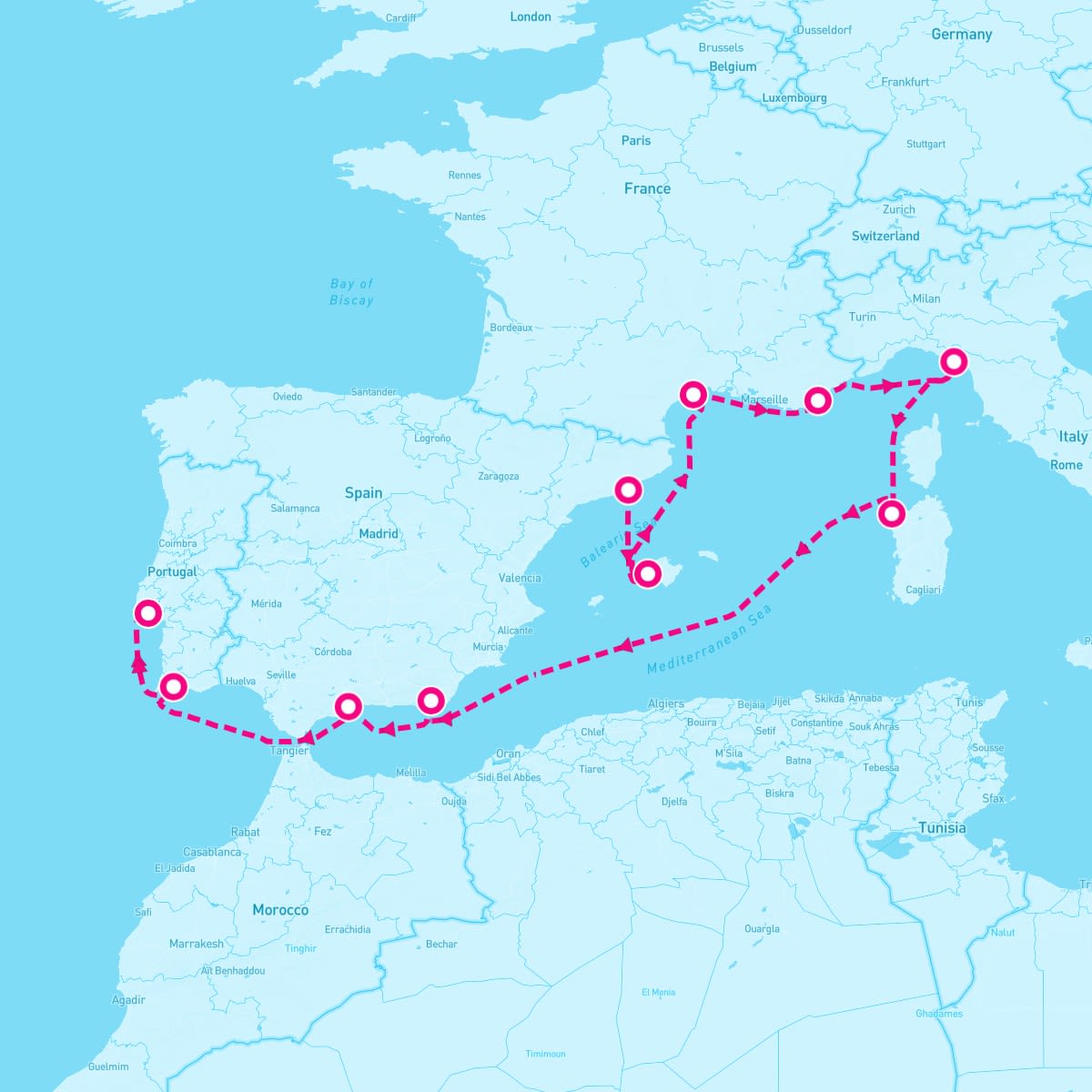 Seven Seas Voyager itinerary map for June 8, 2024 (10 nights)