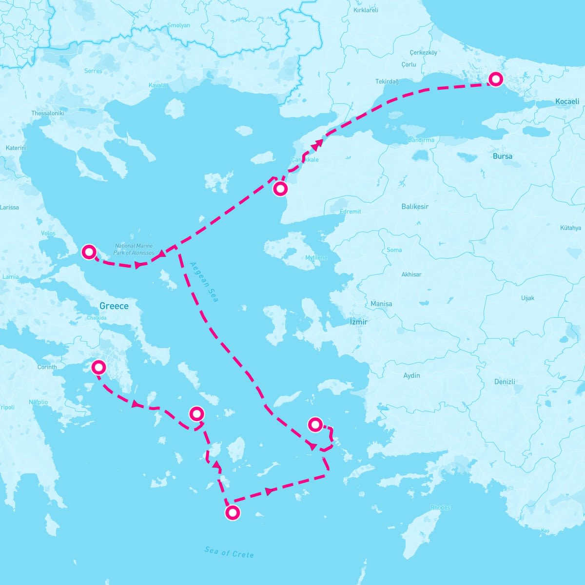 Seven Seas Voyager itinerary map for August 15, 2024 (7 nights)