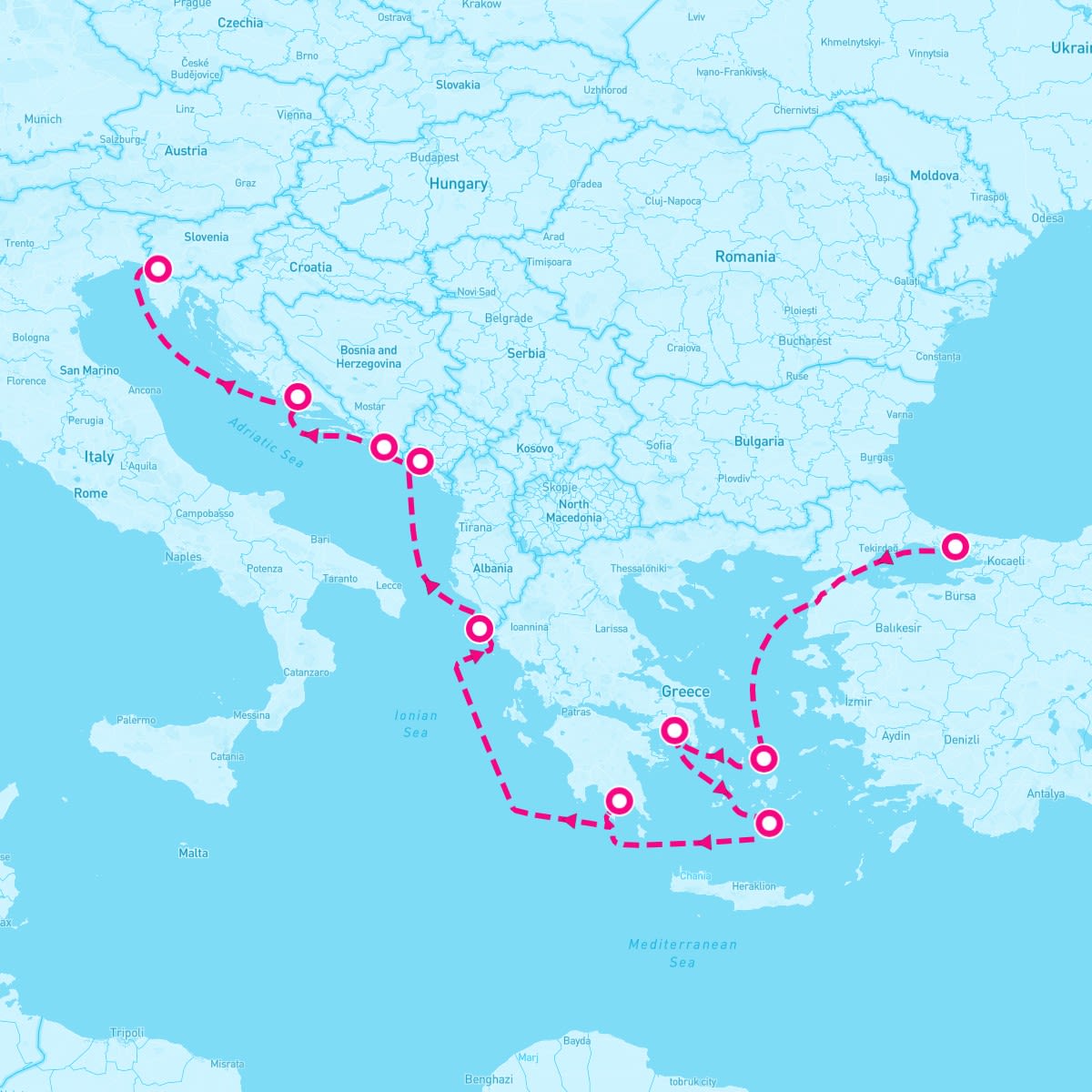 Seven Seas Voyager itinerary map for August 22, 2024 (9 nights)