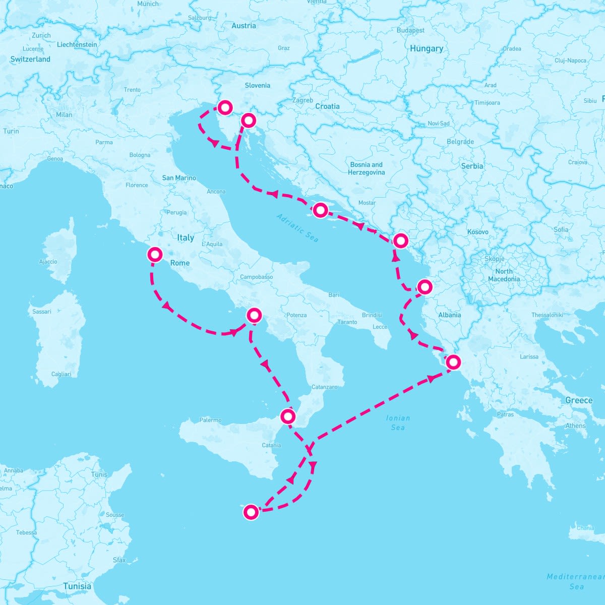 Seven Seas Voyager itinerary map for September 25, 2024 (10 nights)