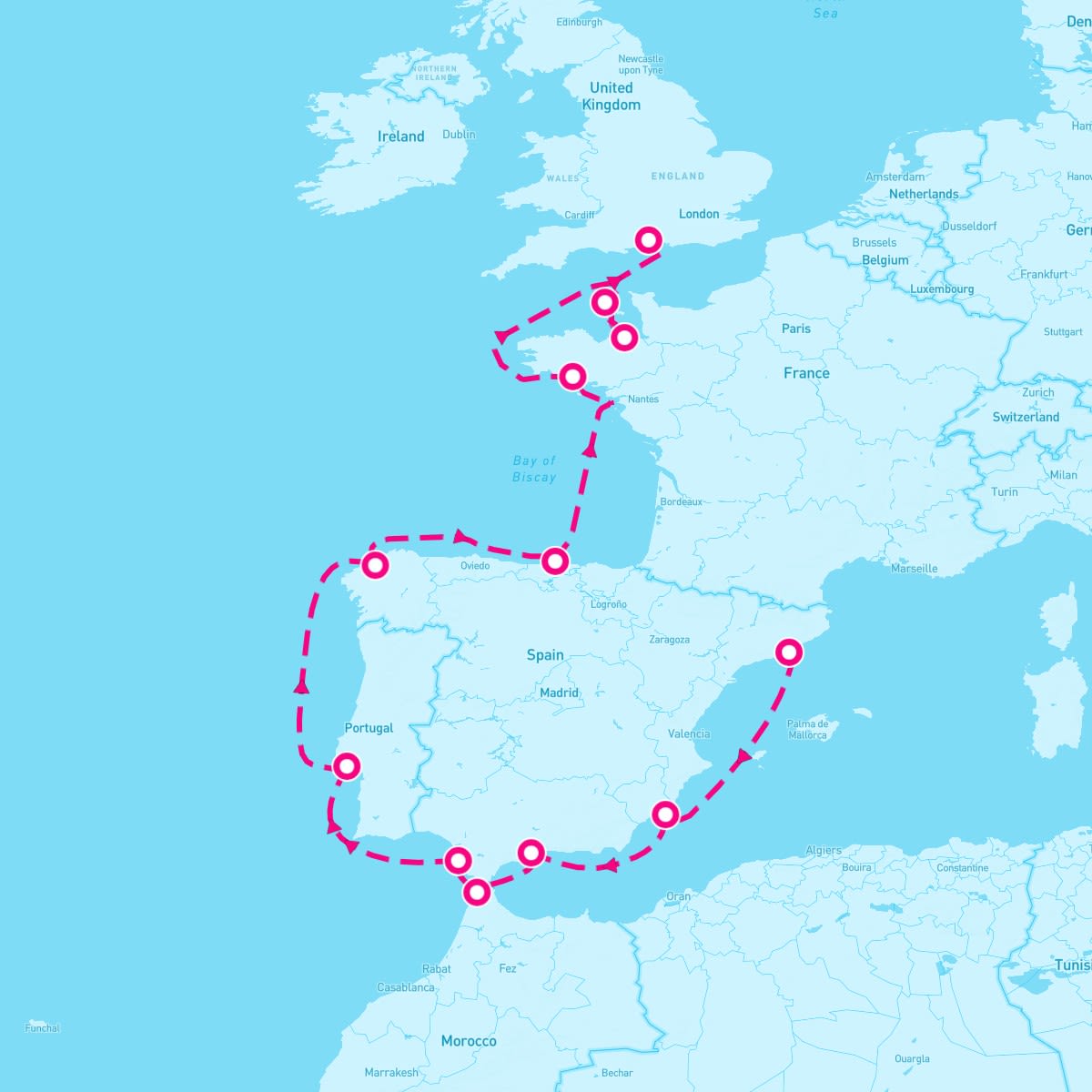 Seven Seas Voyager itinerary map for June 25, 2025 (12 nights)