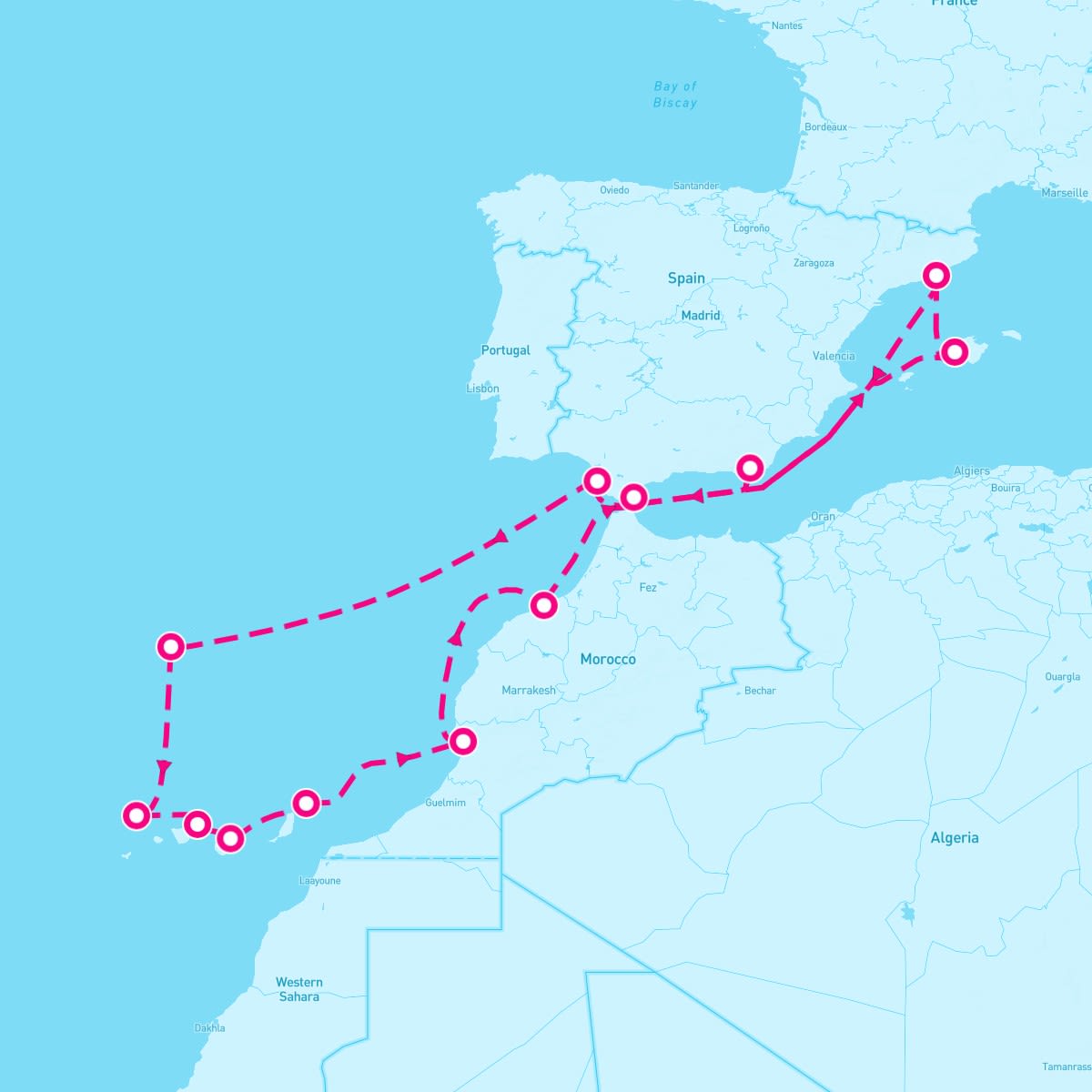 Seven Seas Voyager itinerary map for April 3, 2027