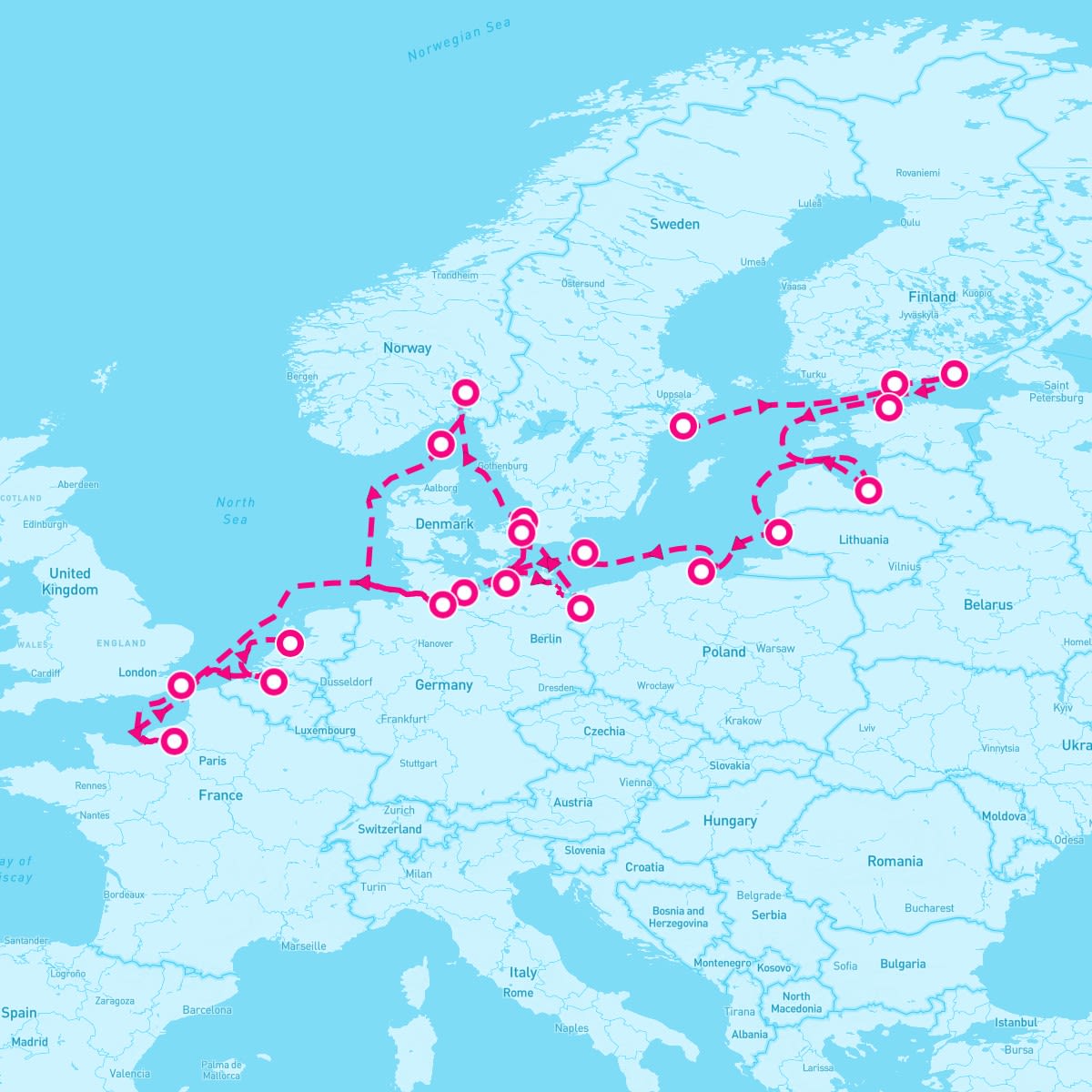 Sirena itinerary map for September 26, 2024 (22 nights)