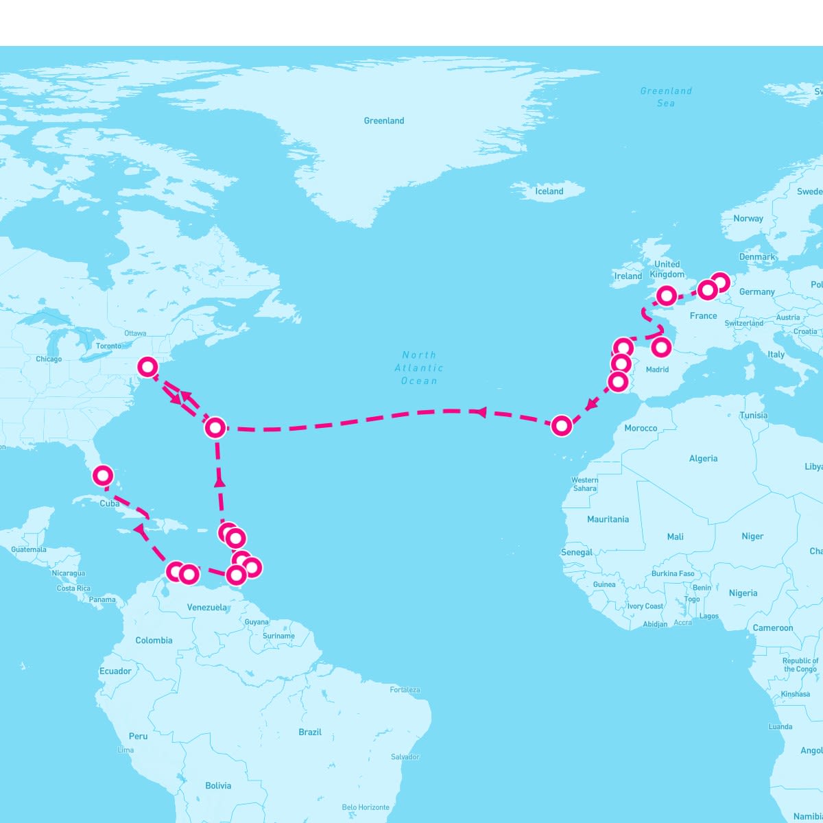 Sirena itinerary map for November 7, 2024 (27 nights)
