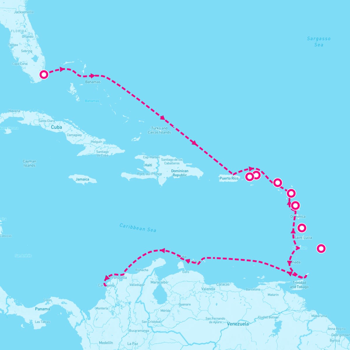 Sirena itinerary map for March 11, 2025 (12 nights)