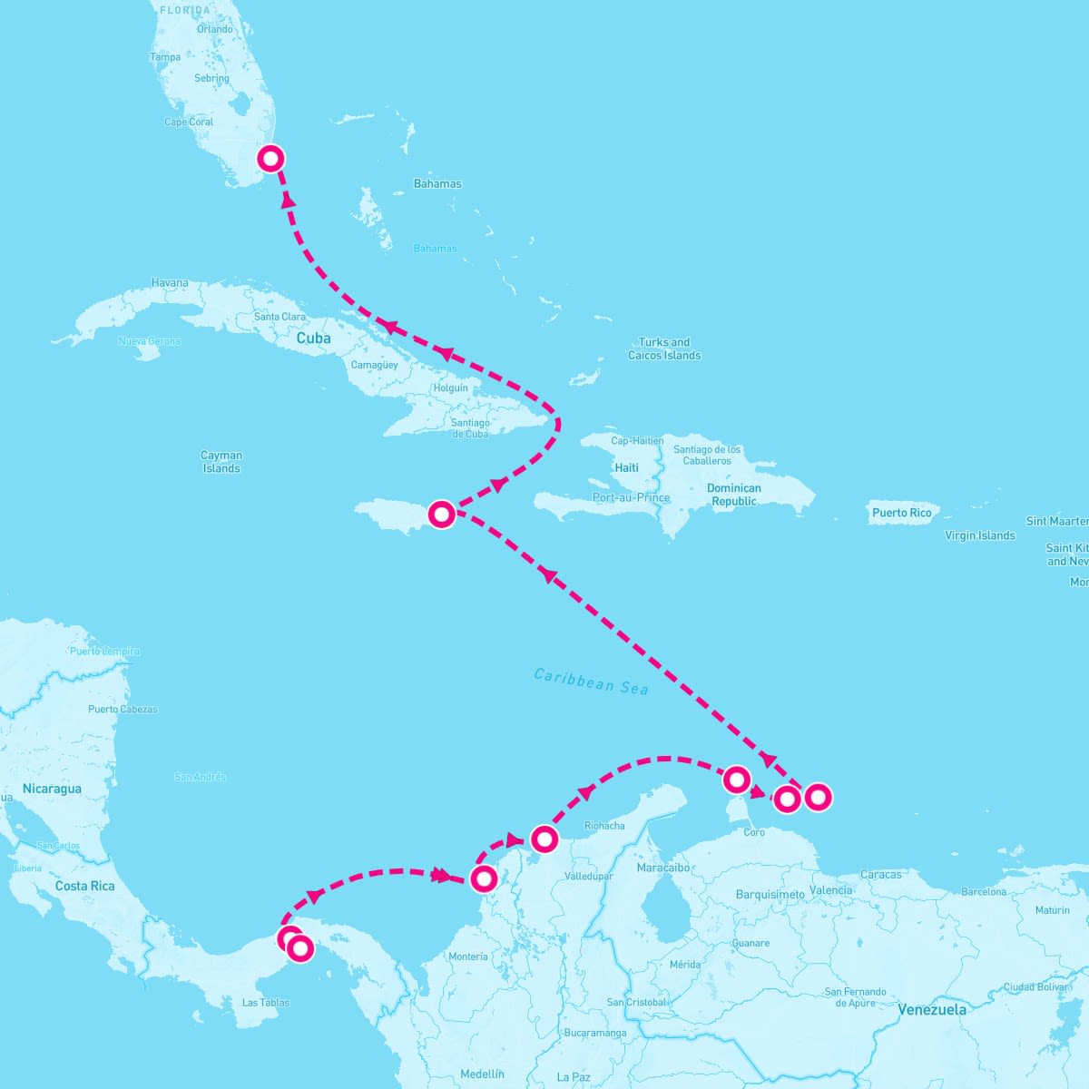 Sirena itinerary map for April 2, 2025 (10 nights)
