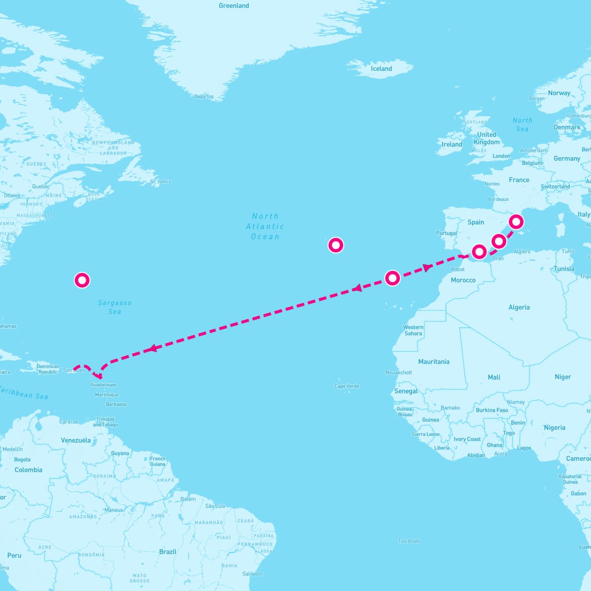 Sirena itinerary map for April 22, 2025 (14 nights)