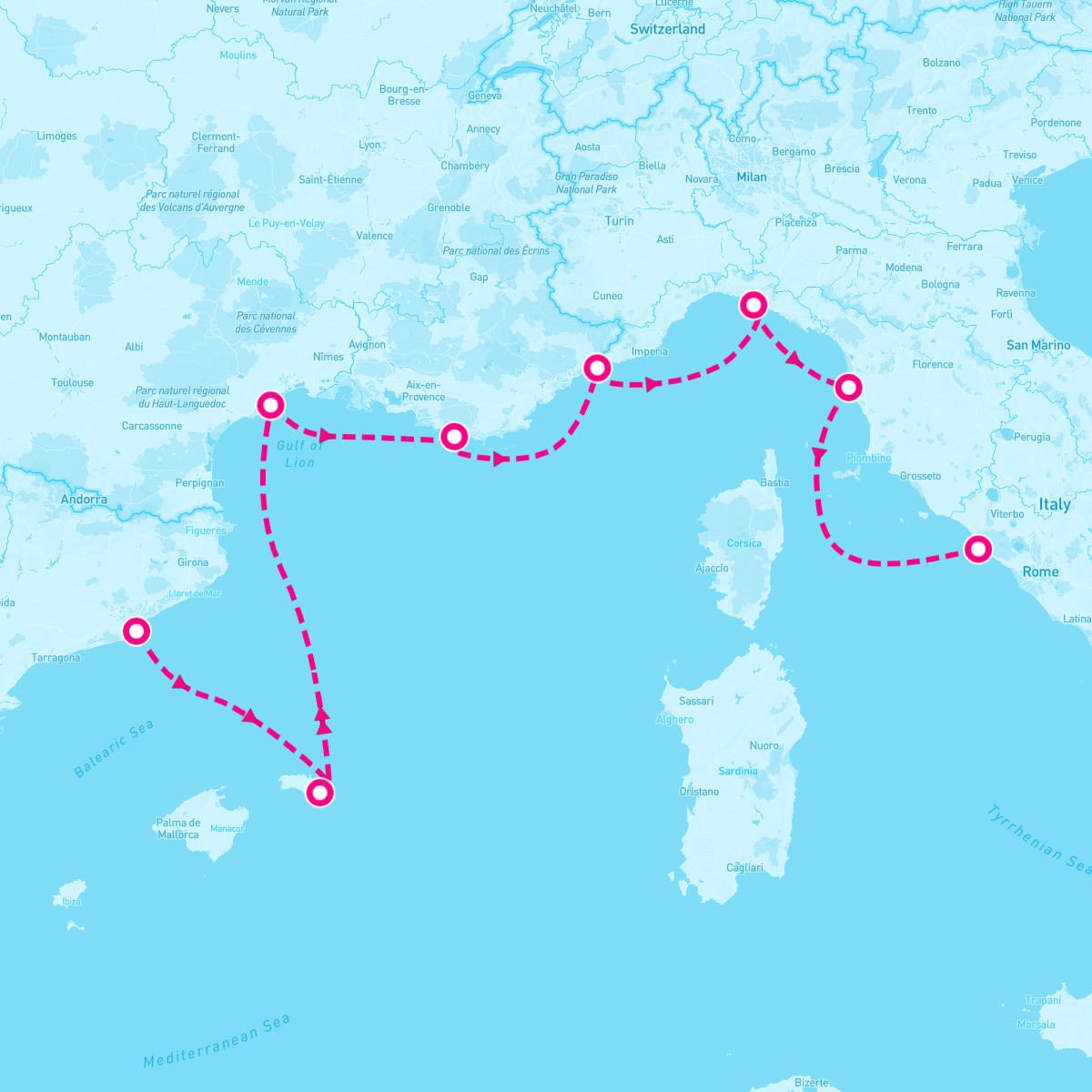Sirena itinerary map for May 6, 2025 (7 nights)