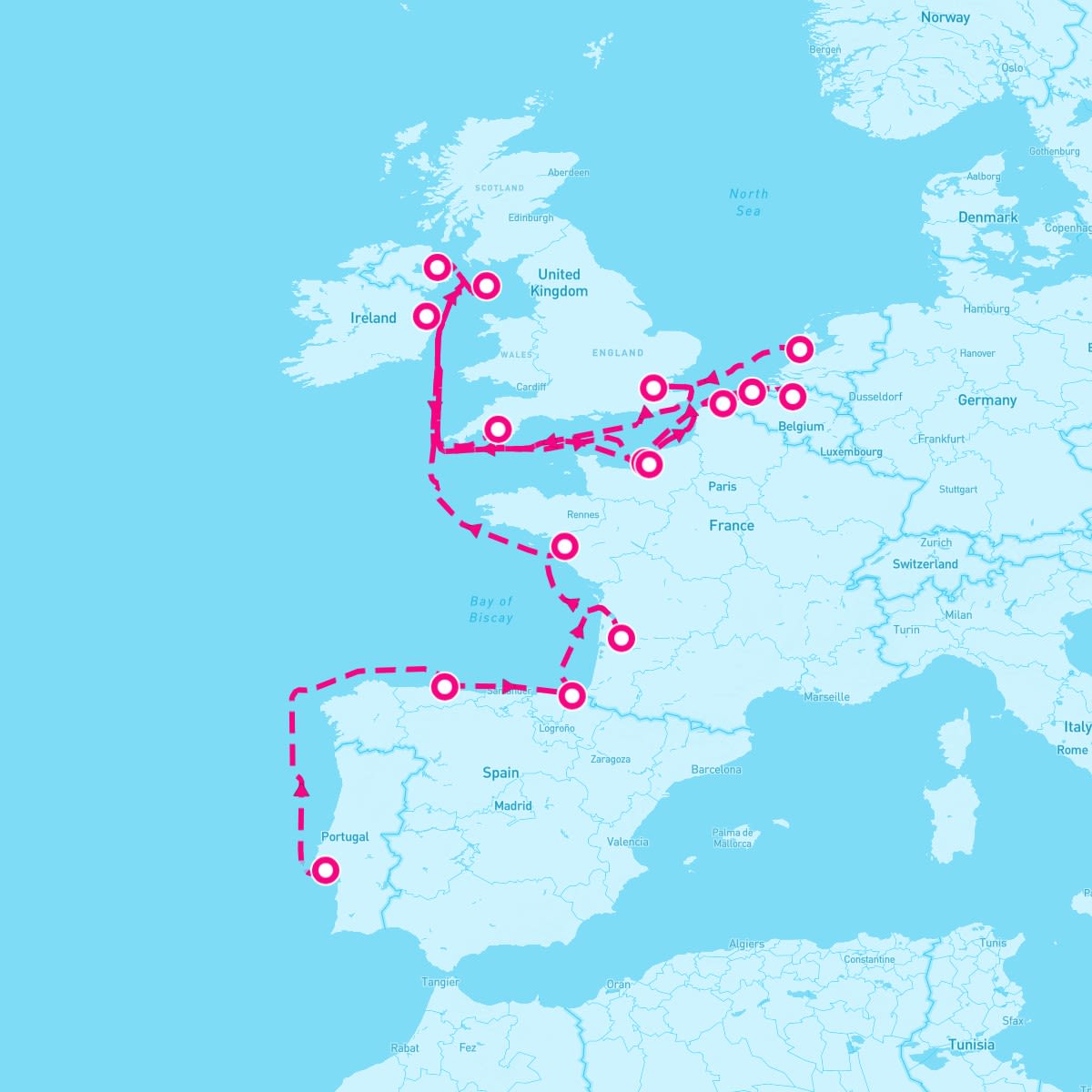 Sirena itinerary map for September 12, 2025 (22 nights)
