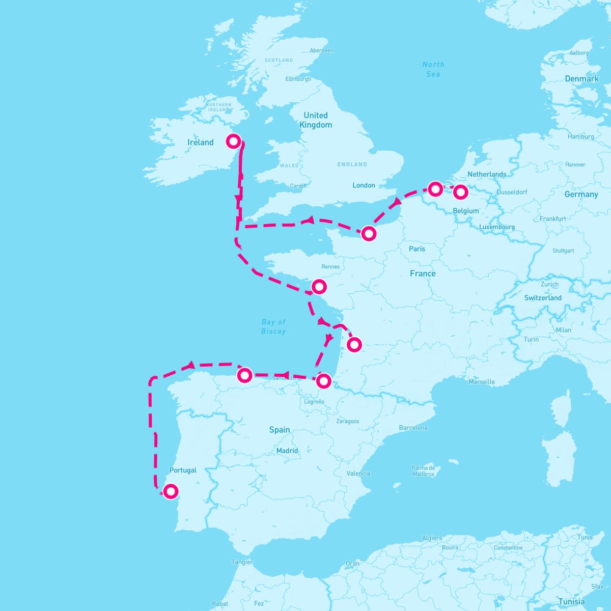 Sirena itinerary map for September 22, 2025 (12 nights)