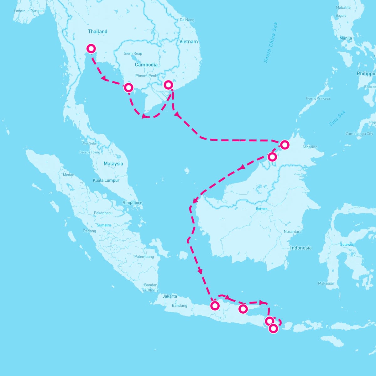 Sirena itinerary map for January 5, 2026 (14 nights)