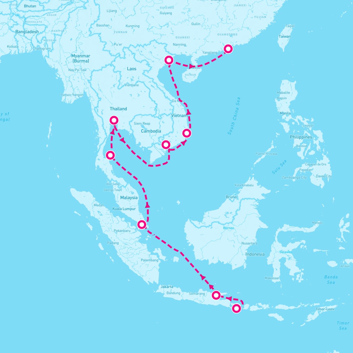 Sirena itinerary map for January 19, 2026 (18 nights)