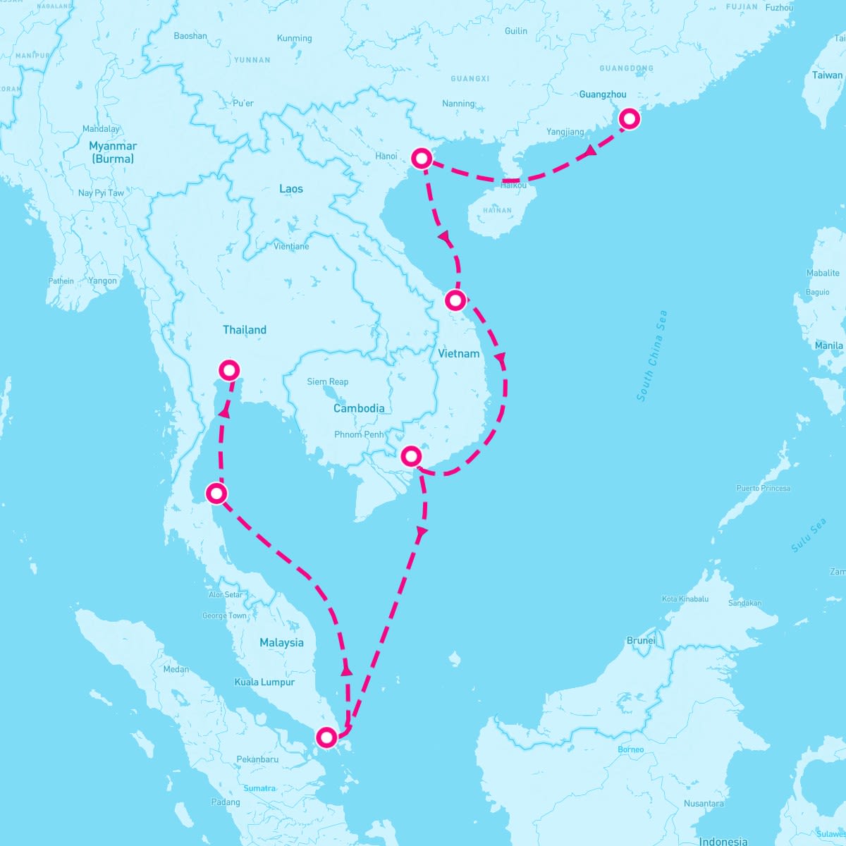 Sirena itinerary map for February 6, 2026 (15 nights)