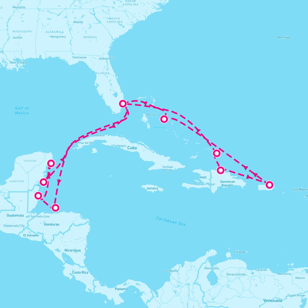 Sky Princess itinerary map for December 23, 2023 (14 nights)