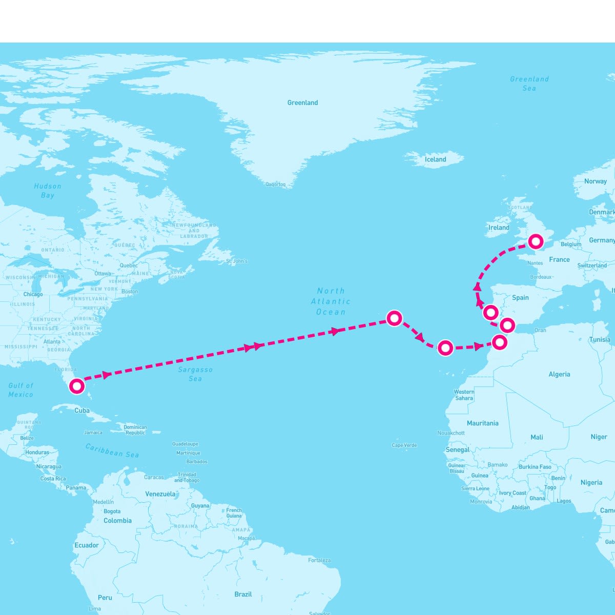 Sky Princess itinerary map for March 9, 2024 (16 nights)