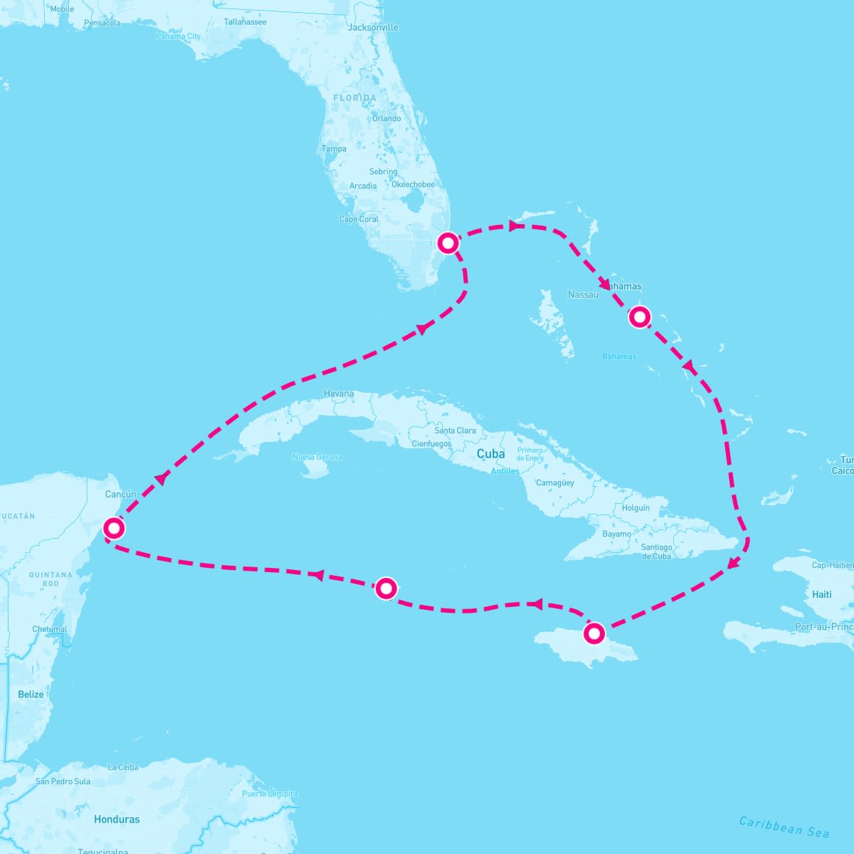 Sky Princess itinerary map for December 15, 2024 (7 nights)