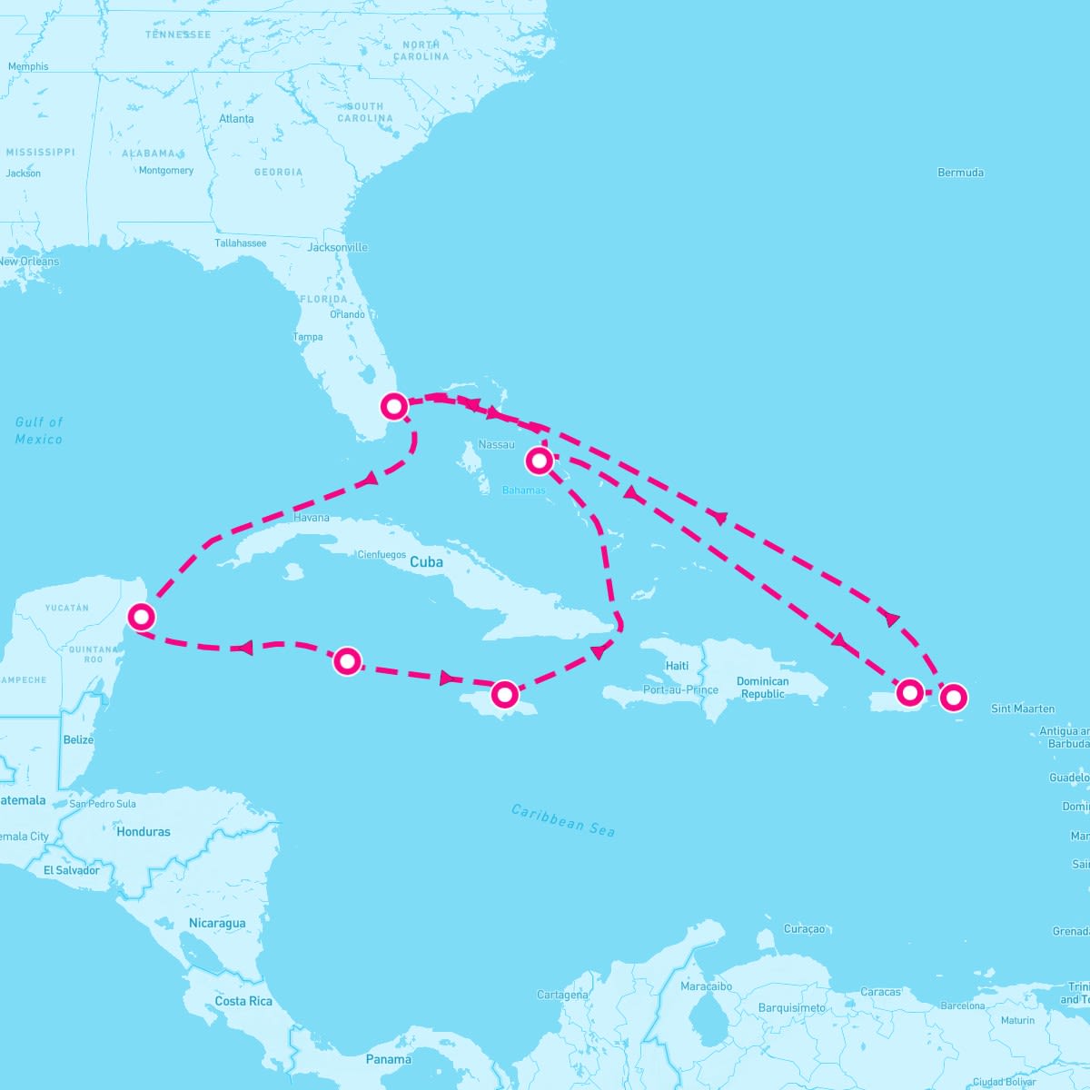 Sky Princess itinerary map for January 19, 2025 (14 nights)