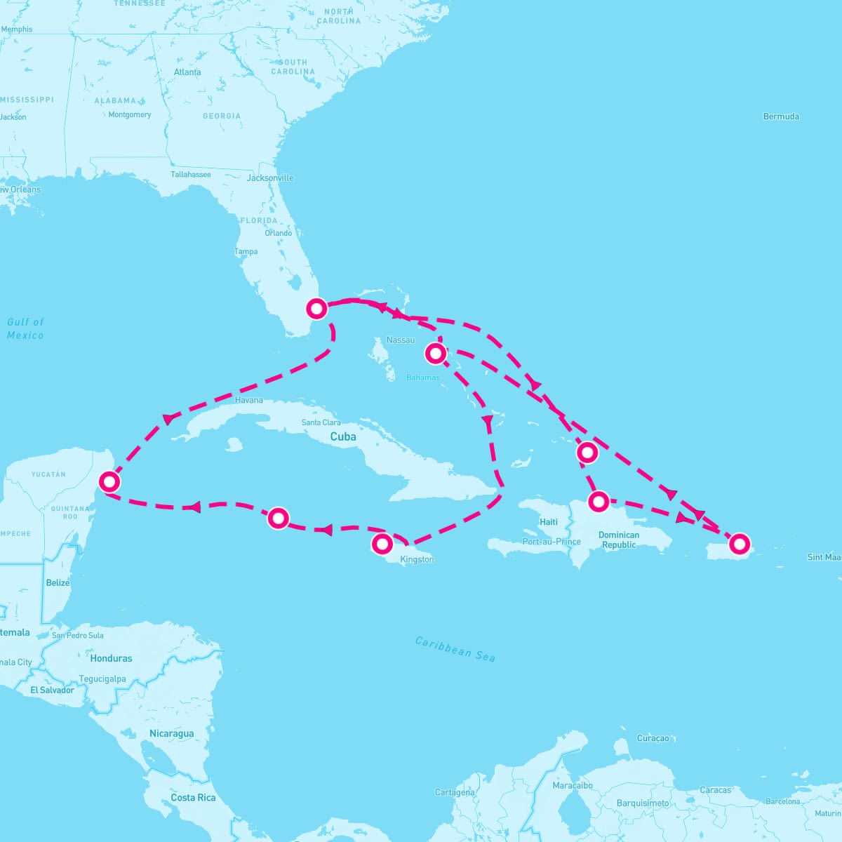 Sky Princess itinerary map for February 23, 2025 (14 nights)