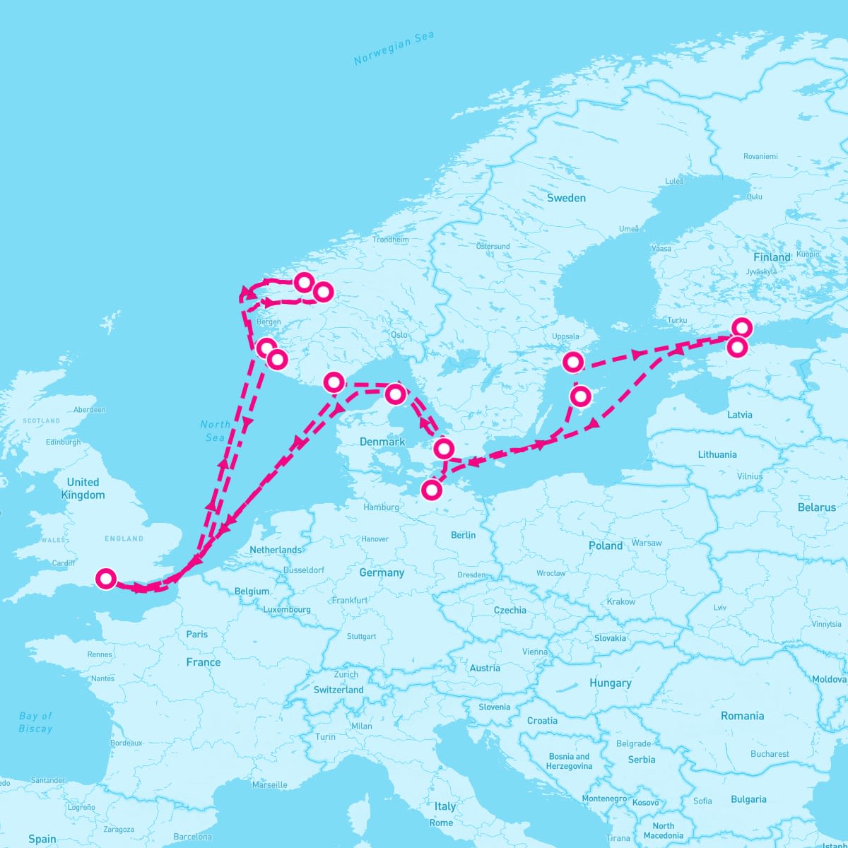 Sky Princess itinerary map for May 24, 2025 (20 nights)