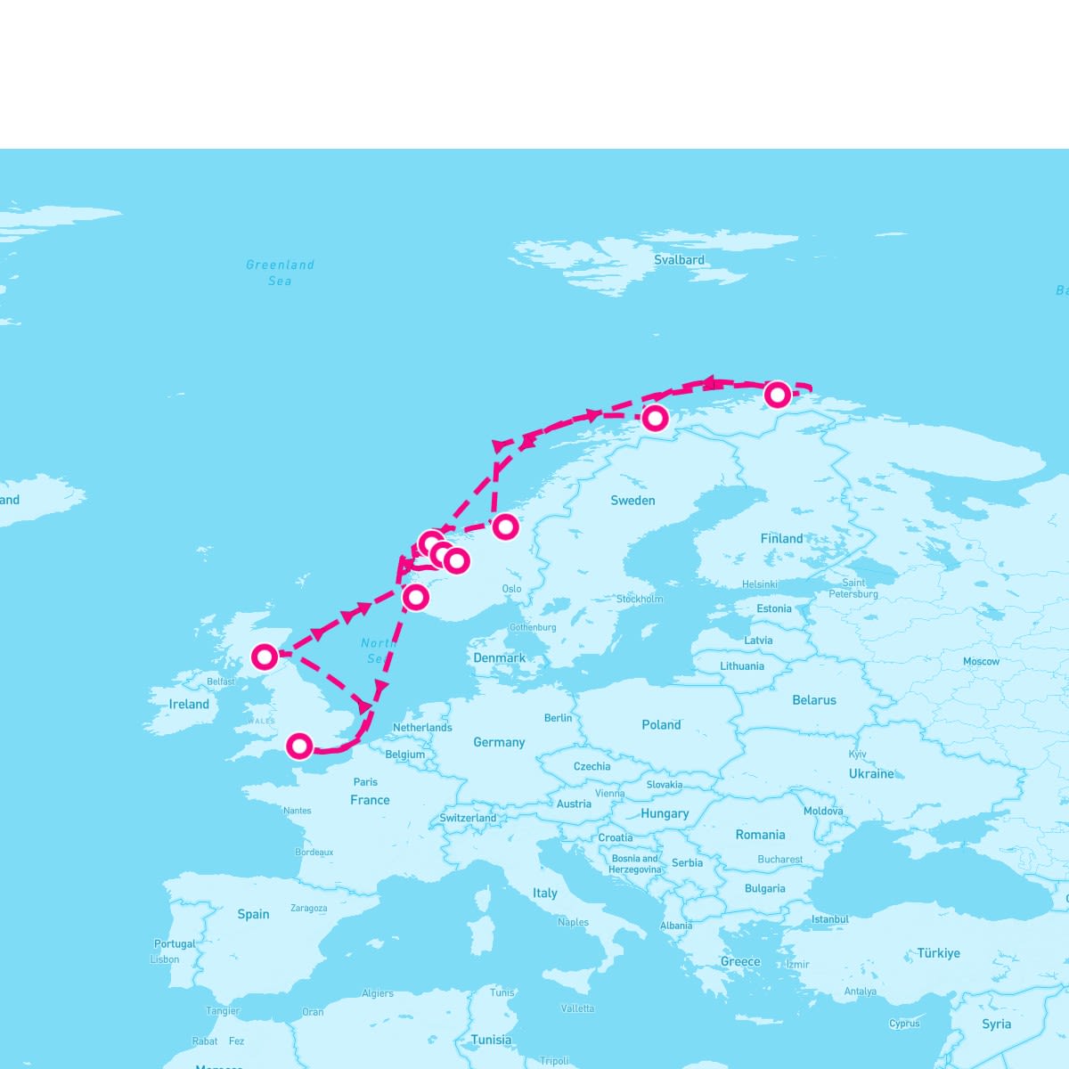 Sky Princess itinerary map for June 13, 2025 (15 nights)